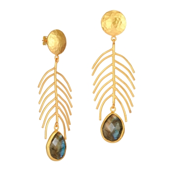 Ethno earring, brass goldplated, with Labradorite